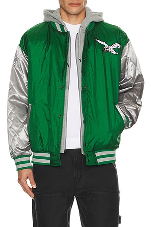 Mitchell & Ness NFL Eagles Diamond Fusion Vintage Logo Button Front Jacket in Green