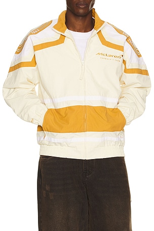 Mitchell & Ness x McLaren Formula 1 Throw It Back Windbreaker Jacket in Cream. Size XL/1X. Also