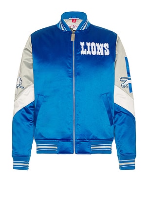 Mitchell & Ness NFL Lions Throw It Back Heavyweight Satin Jacket in Blue