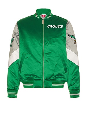 Mitchell & Ness NFL Eagles Throw It Back Heavyweight Satin Jacket in Green
