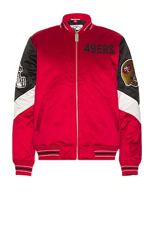 Mitchell & Ness NFL 49Ers Throw It Back Heavyweight Satin Jacket in Red. Size S. Also