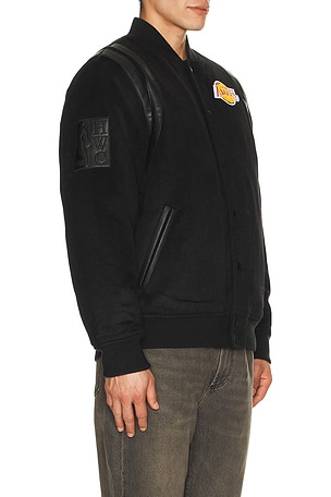 Mitchell & Ness NBA Lakers Walk The Tunnel Vintage Logo Varsity Jacket in Black