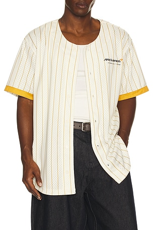 Mitchell & Ness x McLaren Formula 1 Mesh Button Front Jersey in Cream. Size XL/1X. Also