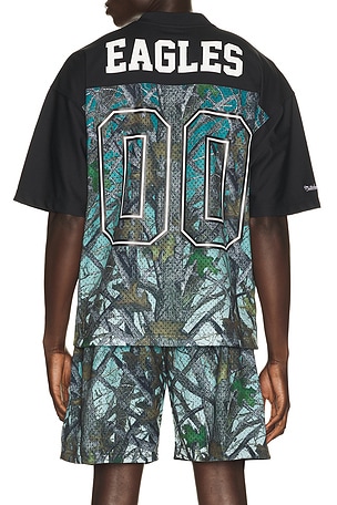Mitchell & Ness NFL Philadelphia Eagles Quiet Blaze Mesh Jersey in Camo & Blue. Size M. Also