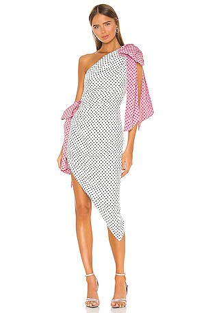 MARIANNA SENCHINA Bow Wow Dress in Milky Black Polka Dot REVOLVE
