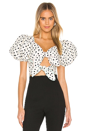 MARIANNA SENCHINA Double Bow Top in White Black Polka Dots REVOLVE