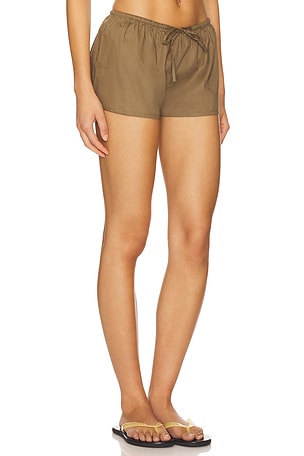 Montce Swim Low-Rise Drawstring Shorts in Olive
