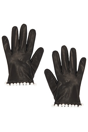 Short Leather Gloves With Pearls MANOKHI