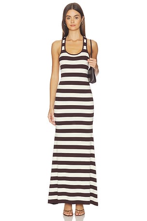 Monse Back Knot Knitted Maxi Dress in Brown,Ivory