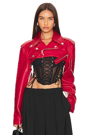 Monse Double Belted Leather Bra Top in Red, Red. Size 0 (also in ).