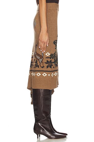 Monse Mixed Fair Isle Midi Skirt in Brown