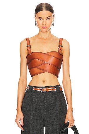 Double Belted Leather Bra Top