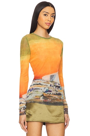 Monse Printed Mesh Top in Rust