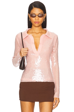 Knit Collar Sequin Polo Top Monse