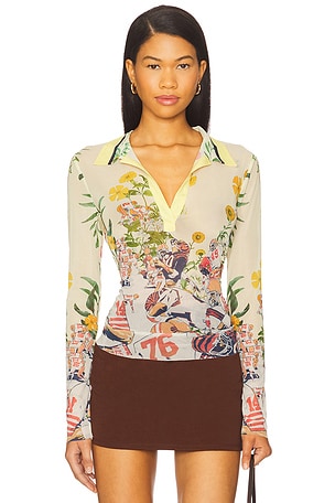 Printed Mesh Polo Top Monse