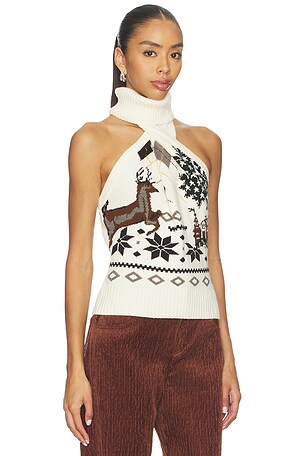 Monse Mixed Fair Isle Halter Top in Ivory. Size XS/S. Also