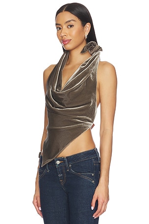 Monse Velvet Leather Strap Halter Top in Brown