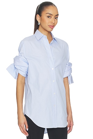 Monse Knotted Sleeve Shirt in Baby Blue,White