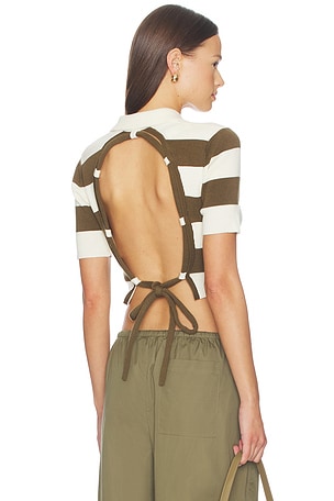 Rope-laced Half Placket Knit Top Monse