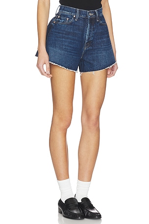 MOTHER The Flutter Short Fray Short in Blue