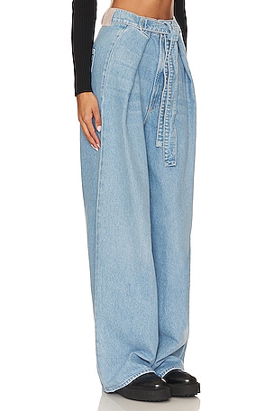 MOTHER High Waisted Tie Front Funnel Sneak in Denim-Light
