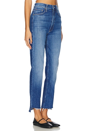 MOTHER High Waisted Rider Ankle Step Fray Jeans in Denim-Medium