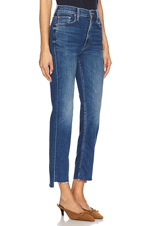 MOTHER High Waisted Rider Ankle Step Fray in Blue