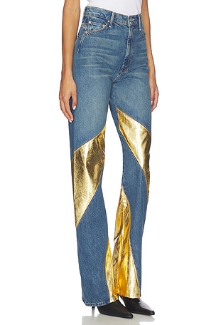 MOTHER The Spiral Saloon Heel Jeans in Blue,Metallic Gold