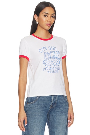 MOTHER The Lil Petite Goodie Ringer Tee in White,Red
