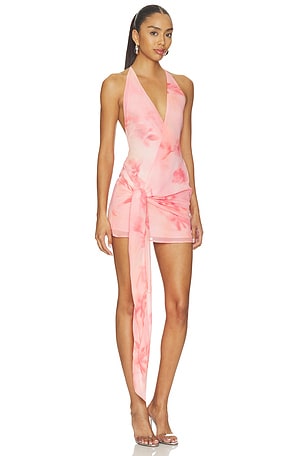 MORE TO COME Karter Wrap Mini Dress in Peach. Size XXS. Also