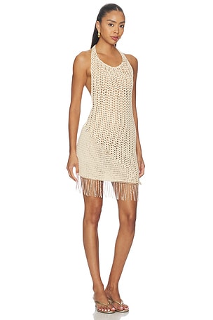 MORE TO COME Acacia Crochet Mini Dress in Neutral