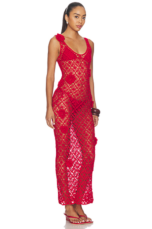 MORE TO COME Tiria Crochet Maxi Dress in Red