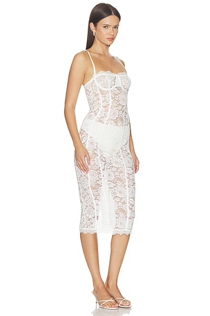 MORE TO COME Esme Corset Midi Dress in White