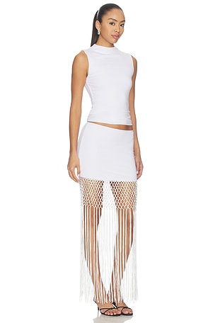 MORE TO COME Nolani Fringe Maxi Skirt Set in White