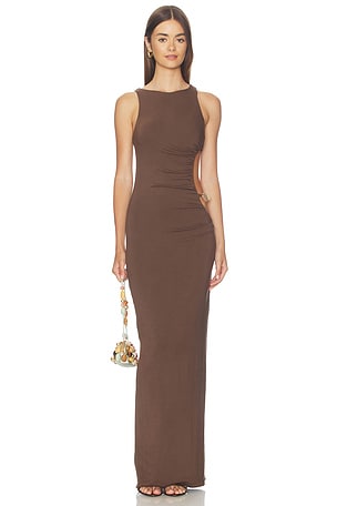 MORE TO COME Juna Cut Out Maxi Dress in Brown