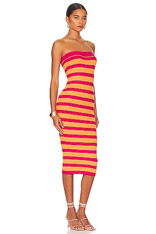 MORE TO COME Lesley Ribbed Strapless Dress in Fuchsia