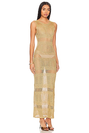 MORE TO COME Sevyn Midi Dress in Metallic Gold