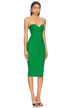 MORE TO COME Sophia Strapless Midi Dress in Green