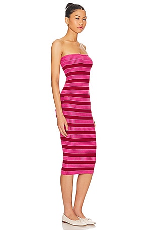 MORE TO COME Lesley Ribbed Strapless Dress in Pink