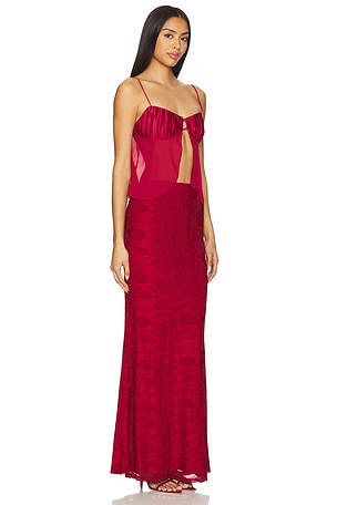 MORE TO COME Ceci Maxi Skirt Set in Burgundy