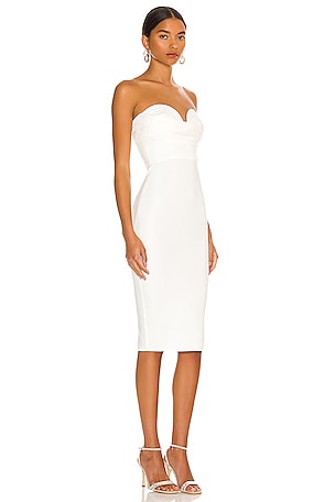 MORE TO COME Sophia Strapless Midi Dress in White