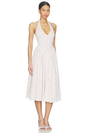 MORE TO COME Lottie Halter Maxi Dress in Nude,White