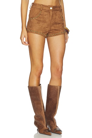 MORE TO COME Leanan Studded Faux Suede Short in Tan