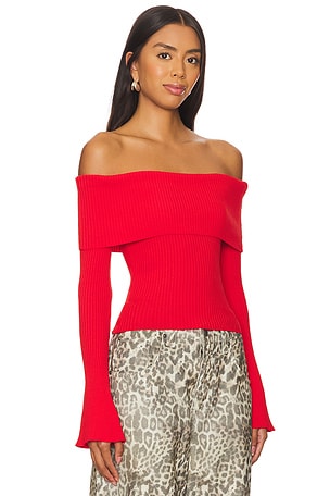 MORE TO COME Candace Off Shoulder Sweater in Red