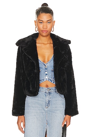 MOTHER The Furry Faux Fur Drifter Jacket in Black Cat Fever