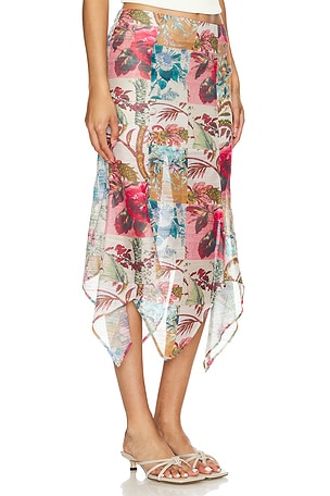 MORE TO COME Lara Midi Skirt in Tan,Blue