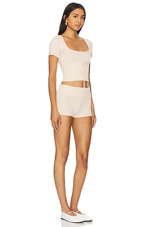 MORE TO COME Ruthie Knit Short Set in Beige