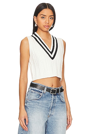 MORE TO COME Jade Varsity Cropped Vest in White