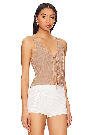 MORE TO COME Anaya Tie Front Top in Taupe