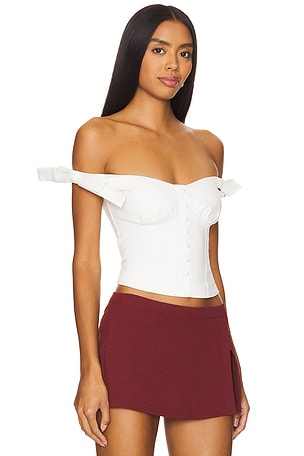 MORE TO COME Ezra Off Shoulder Top in White. Size S. Also